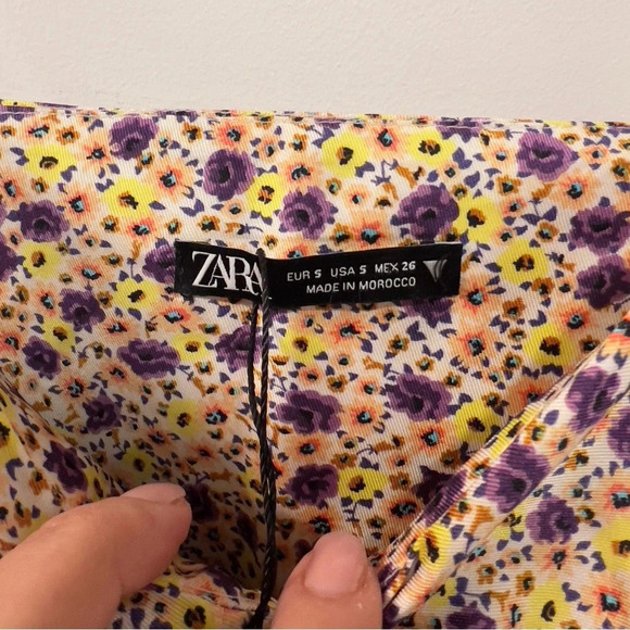 ZARA Purple Yellow Floral Ruched Draped Satin Effect Mini Tank Dress - Picture 7 of 8